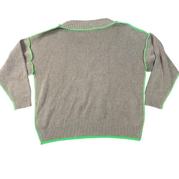 COLLUSION Women's Oversized V-Neck Knit Sweater with Neon Green Trim Size S - Picture 2 of 7
